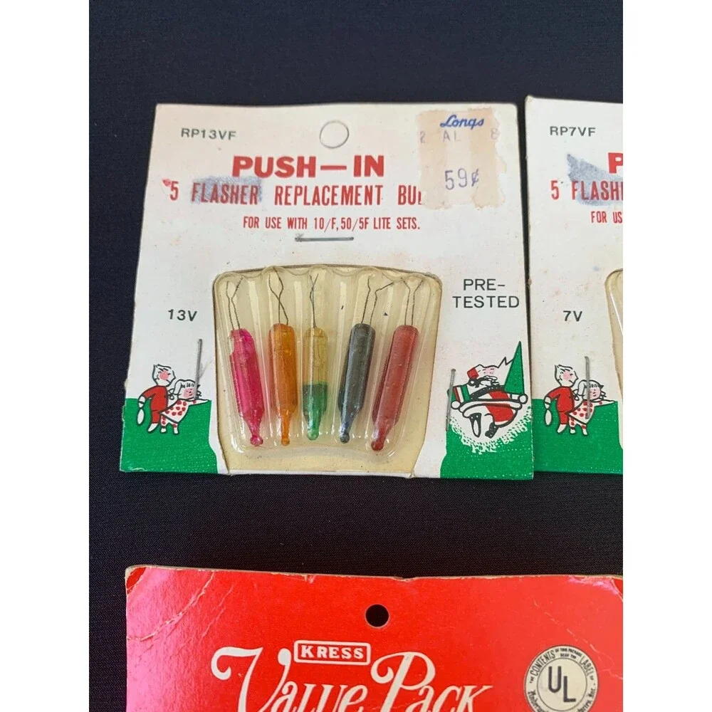 Vintage Push-in Flasher Replacement Bulbs Christmas Mini Lights 4 Packs & Extras